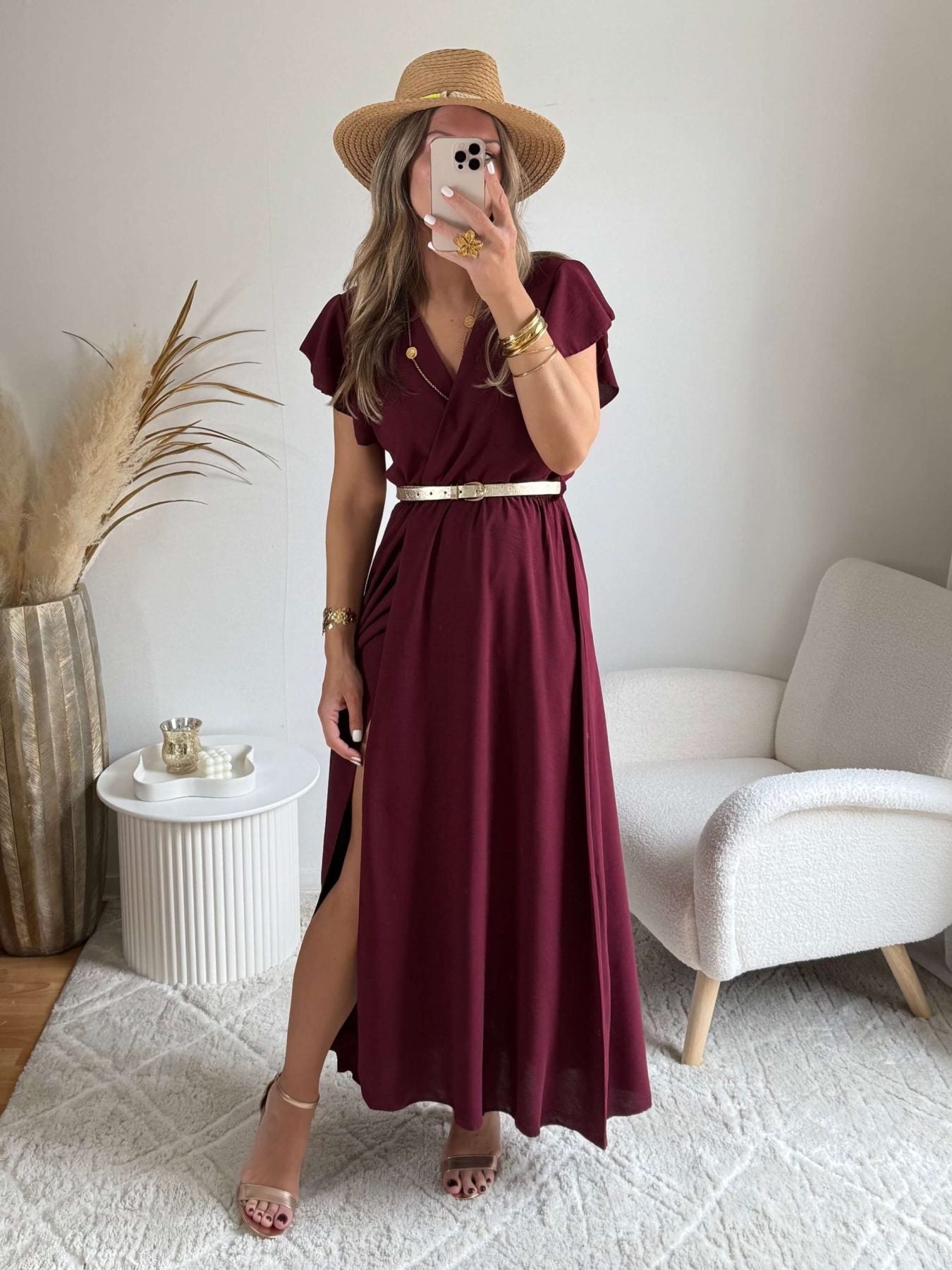 Robe longue fendue bordeaux