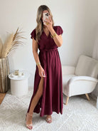 Robe longue fendue bordeaux