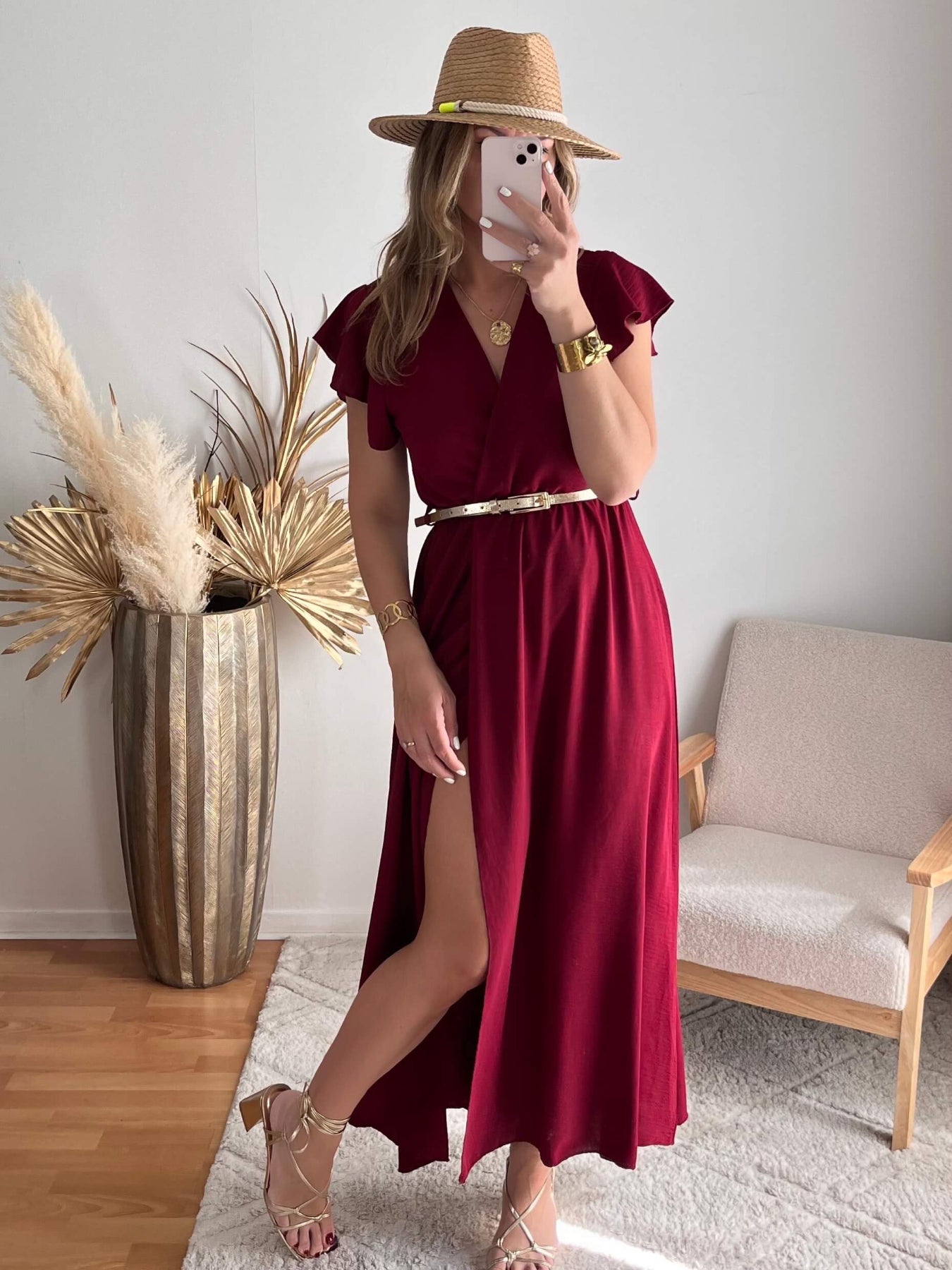 Robe longue fendue bordeaux invité mariage - Easy Dressing