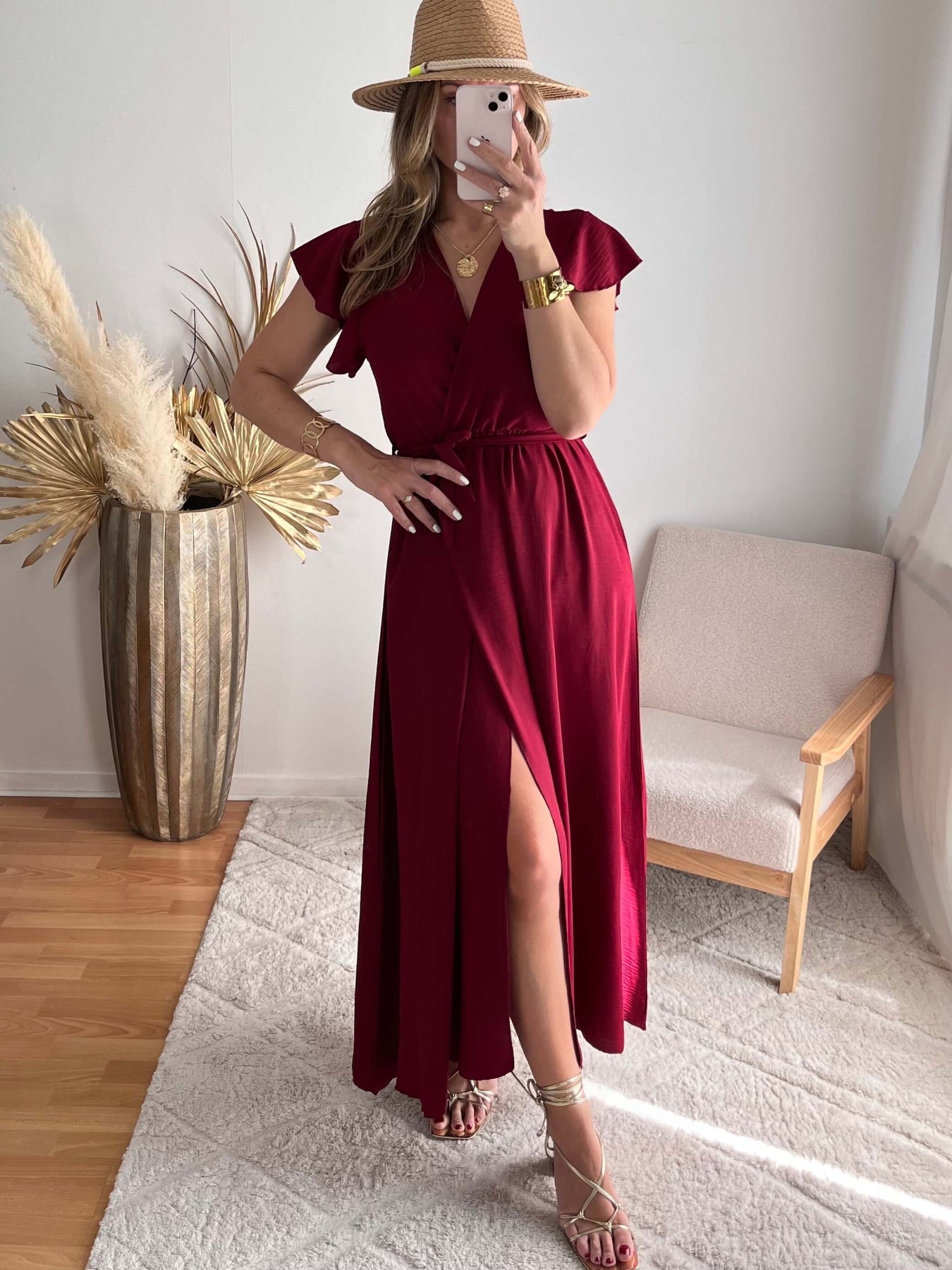 Robe longue fendue bordeaux invité mariage - Easy Dressing