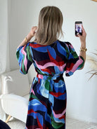 Robe longue bleue et rose fluide fendue femme élégante Easy Dressing