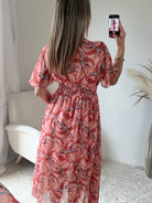 Robe longue fendue corail fleurie du S au 4XL
