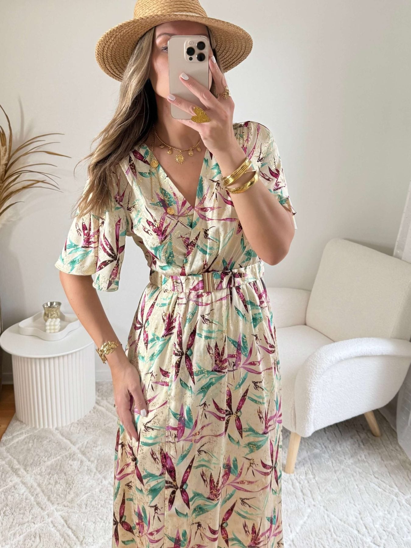 Robe longue motifs dorés - Melina