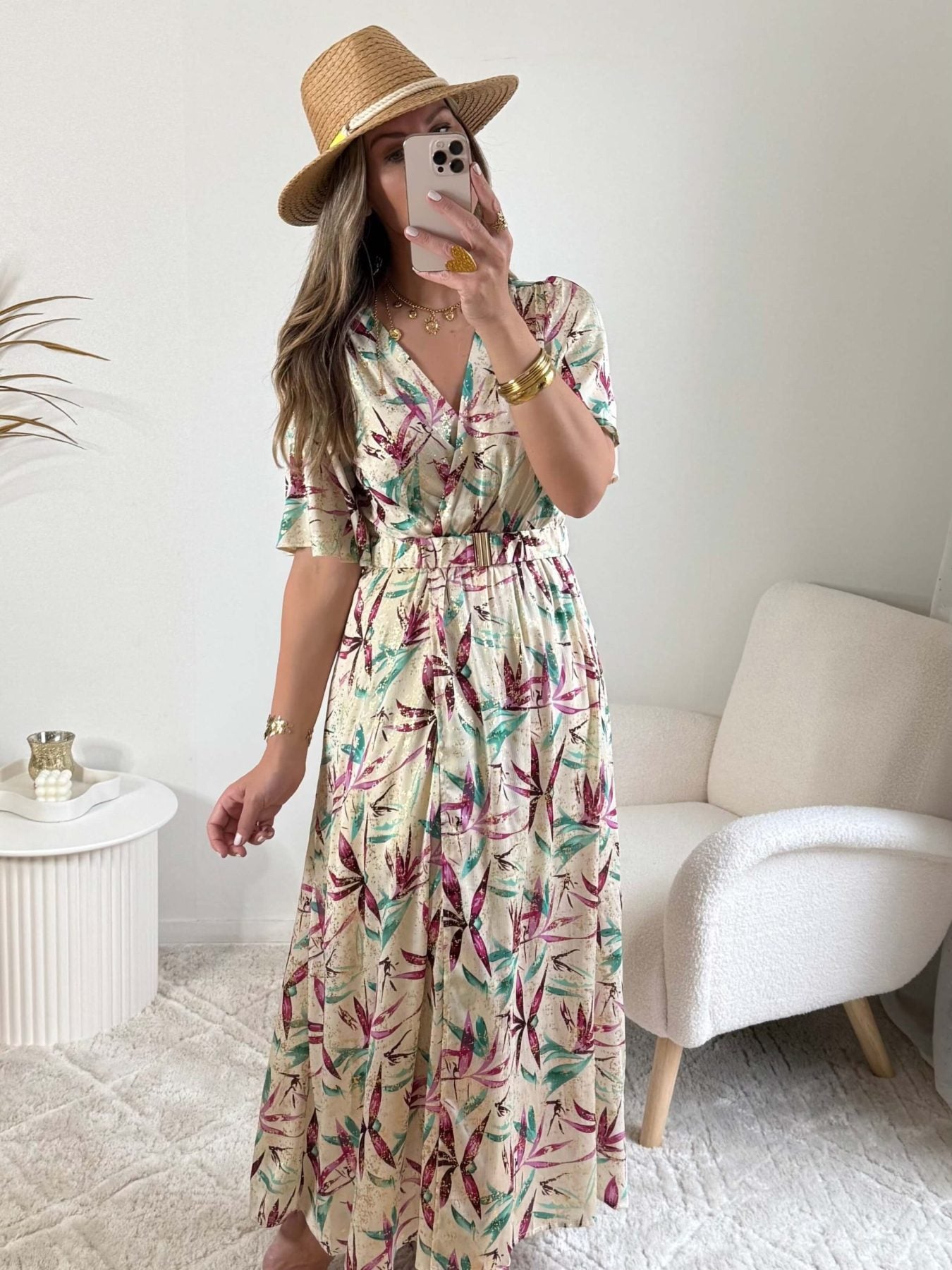 Robe longue motifs dorés - Melina