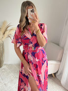 Robe longue rose prune fluide fendue femme élégante Easy Dressing