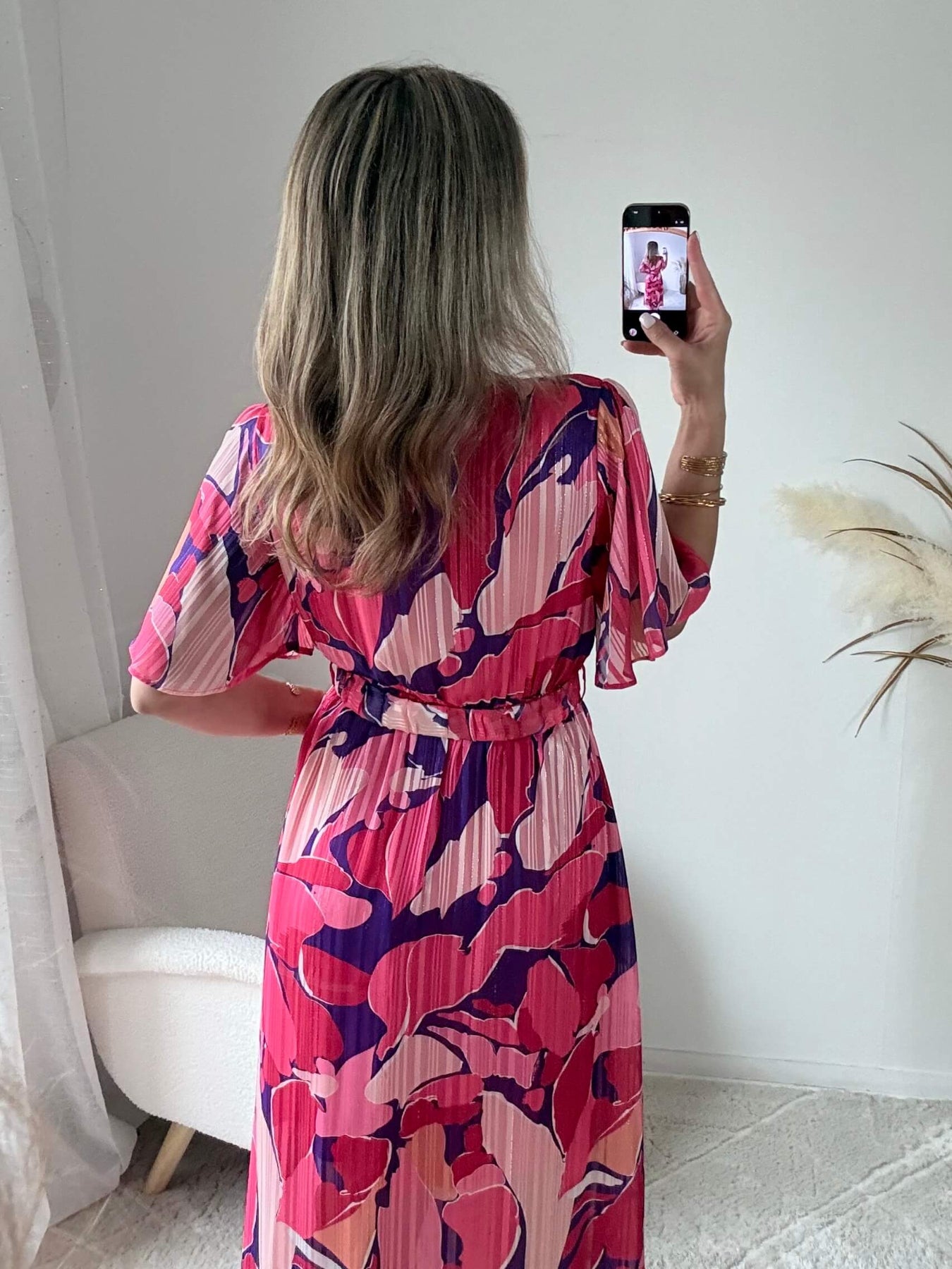 Robe longue rose prune fluide fendue femme élégante Easy Dressing