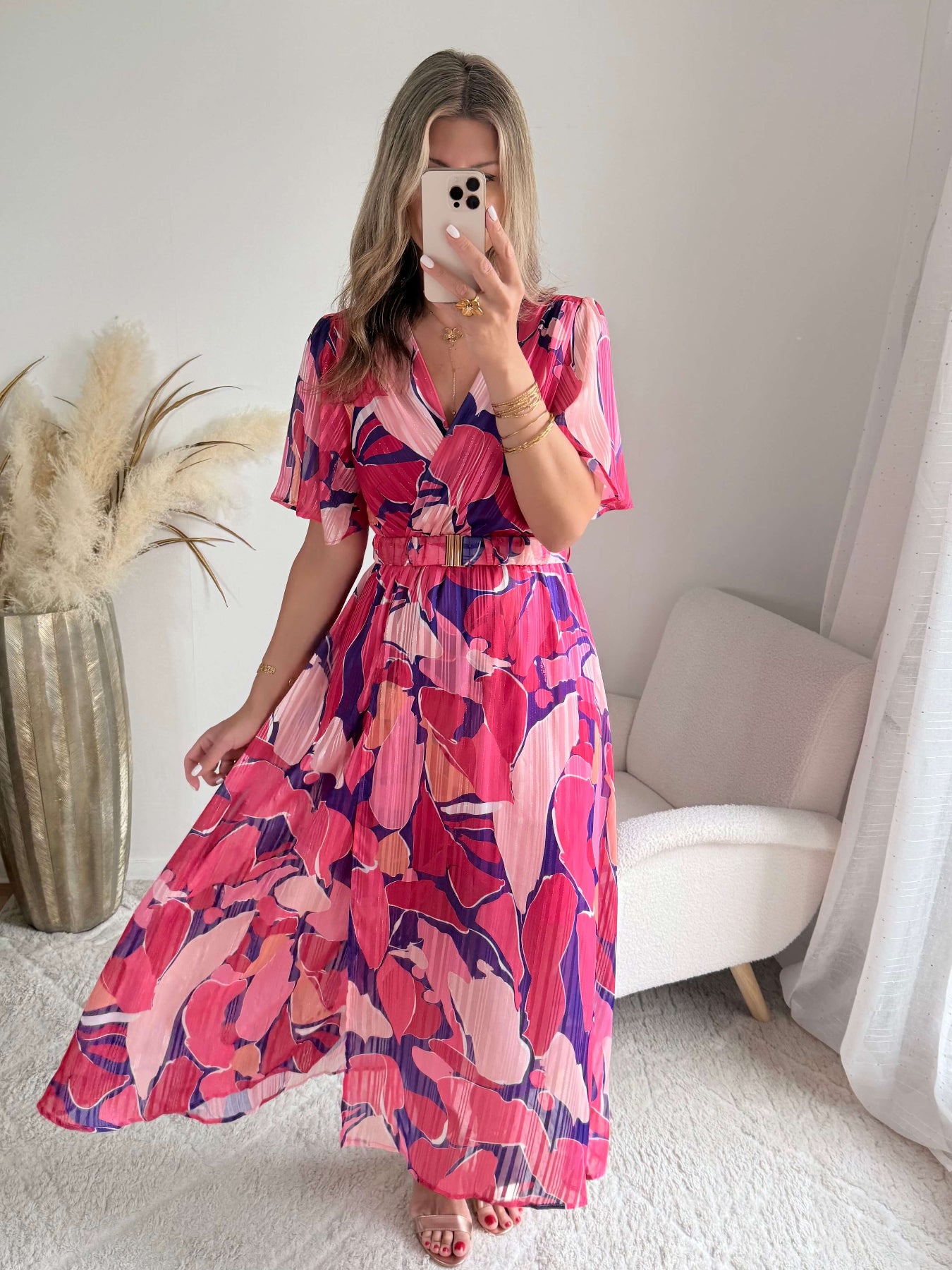Robe longue rose prune fluide fendue femme élégante Easy Dressing
