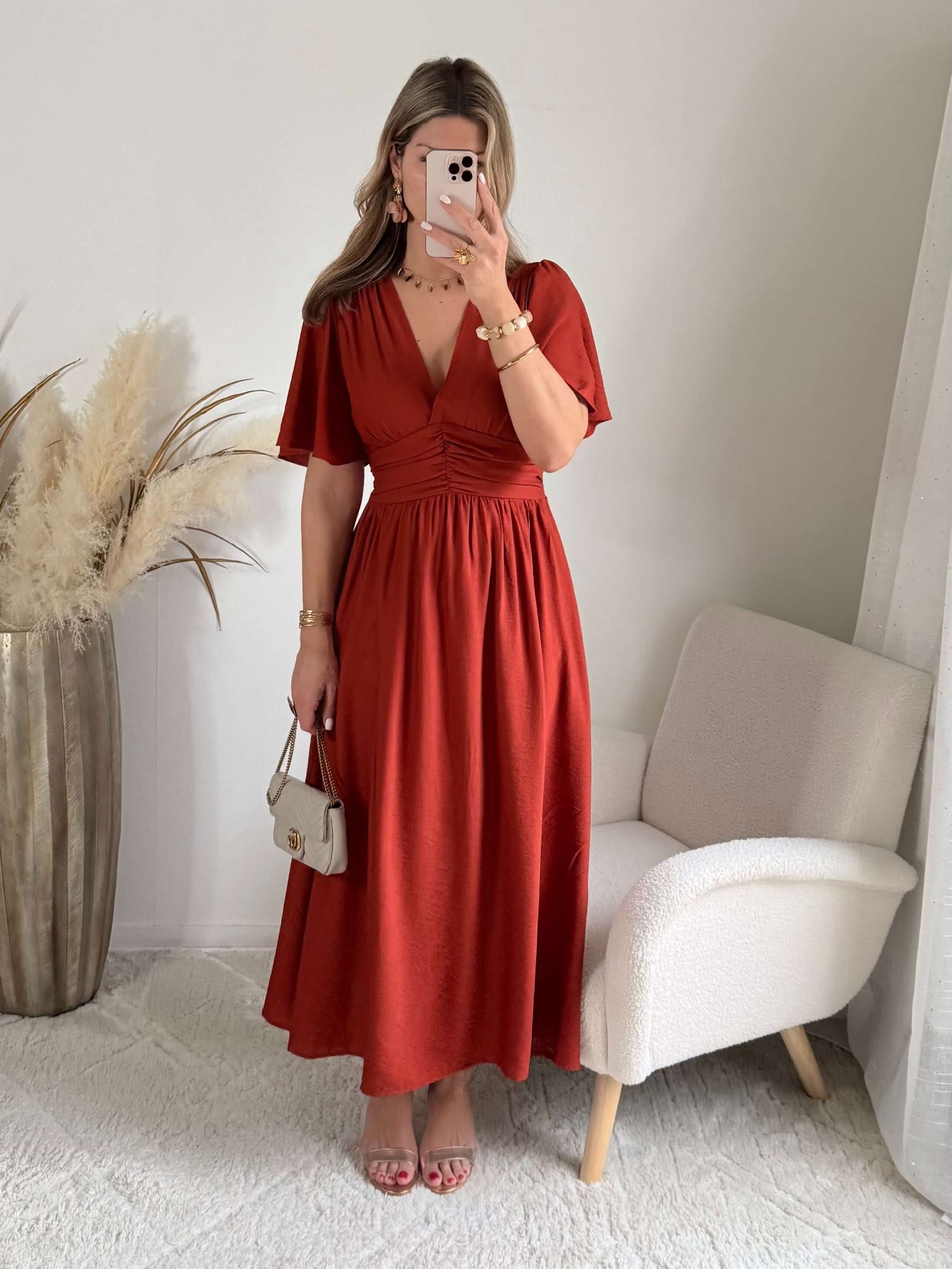 Robe Diana fendue longue terracotta bohème chic du S au 4XL - Easy Dressing