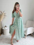 Robe vert d'eau dorée - Inès