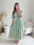 Robe vert d'eau dorée - Inès