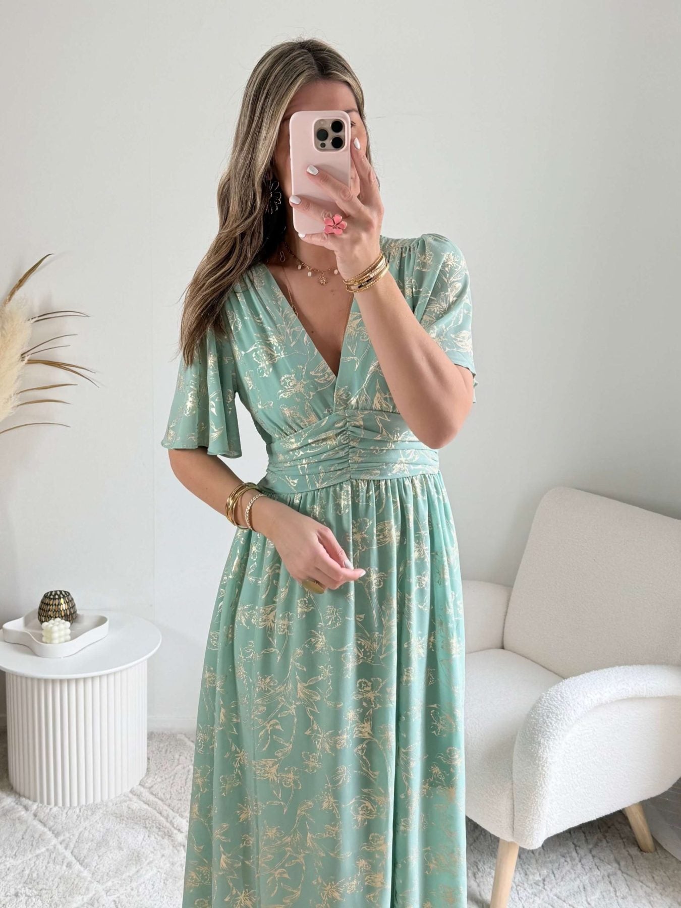 Robe vert d'eau dorée - Inès