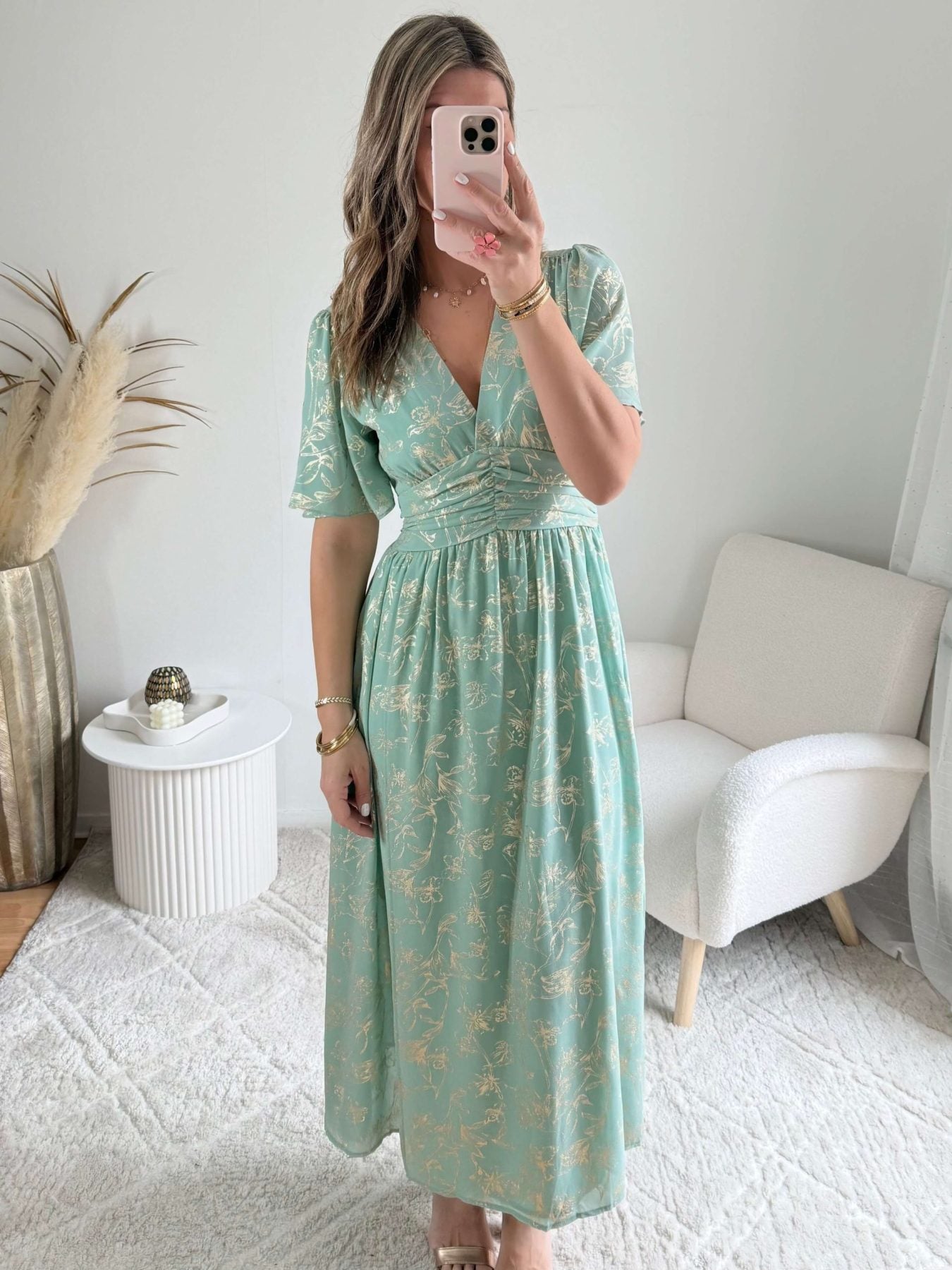 Robe vert d'eau dorée - Inès