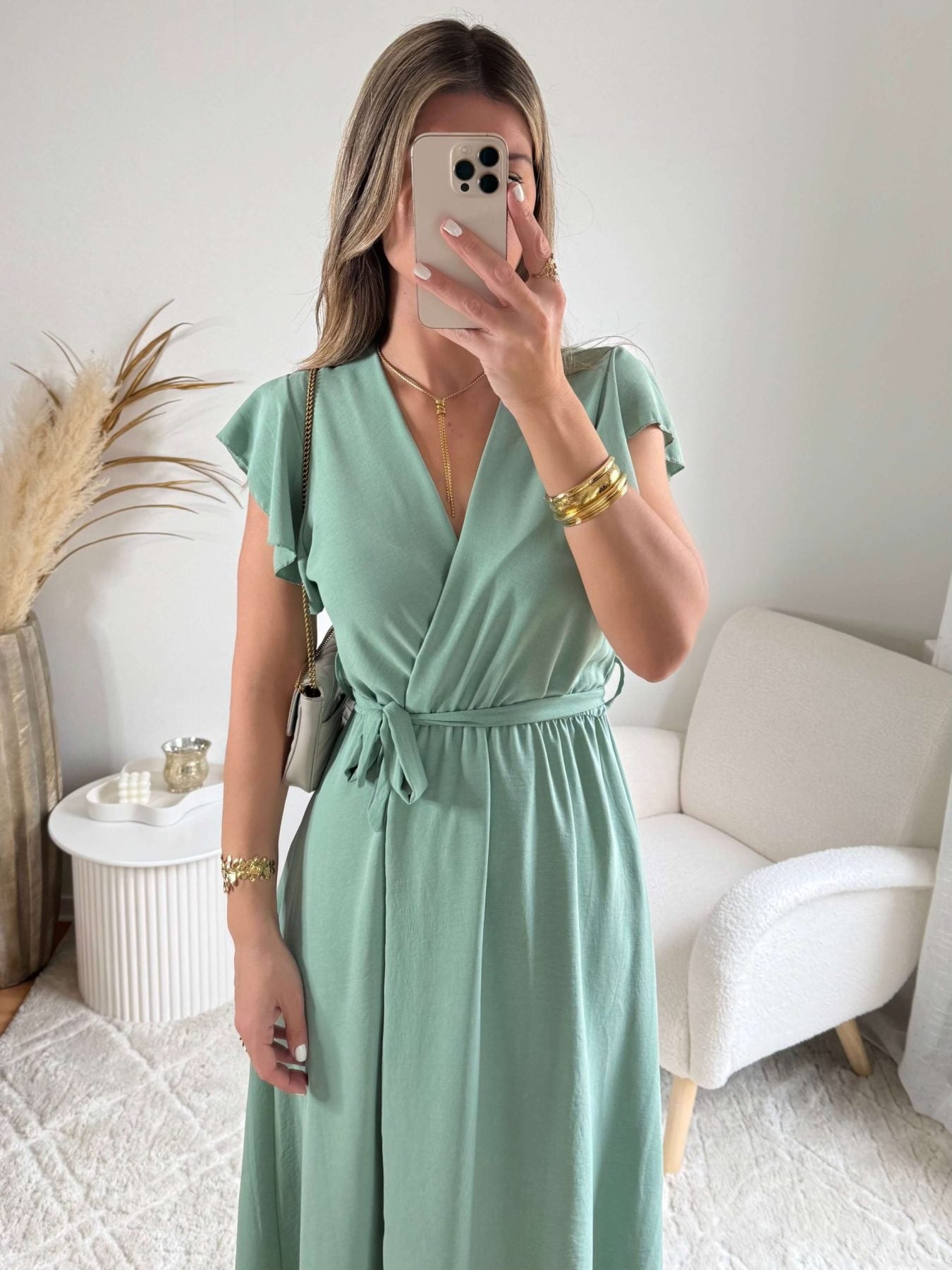 Robe fendue vert sauge