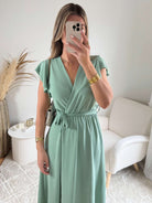 Robe fendue vert sauge