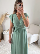 Robe fendue vert sauge