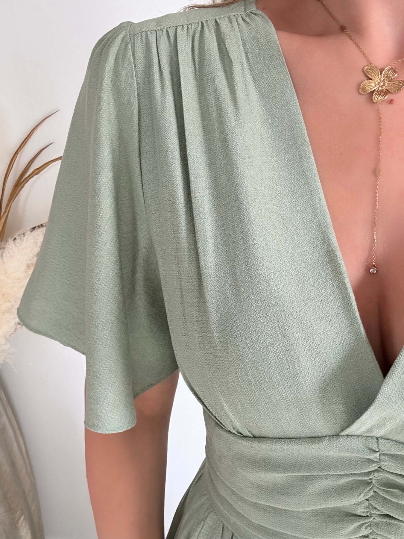 Robe Diana fendue longue vert sauge bohème chic du S au 4XL - Easy Dressing