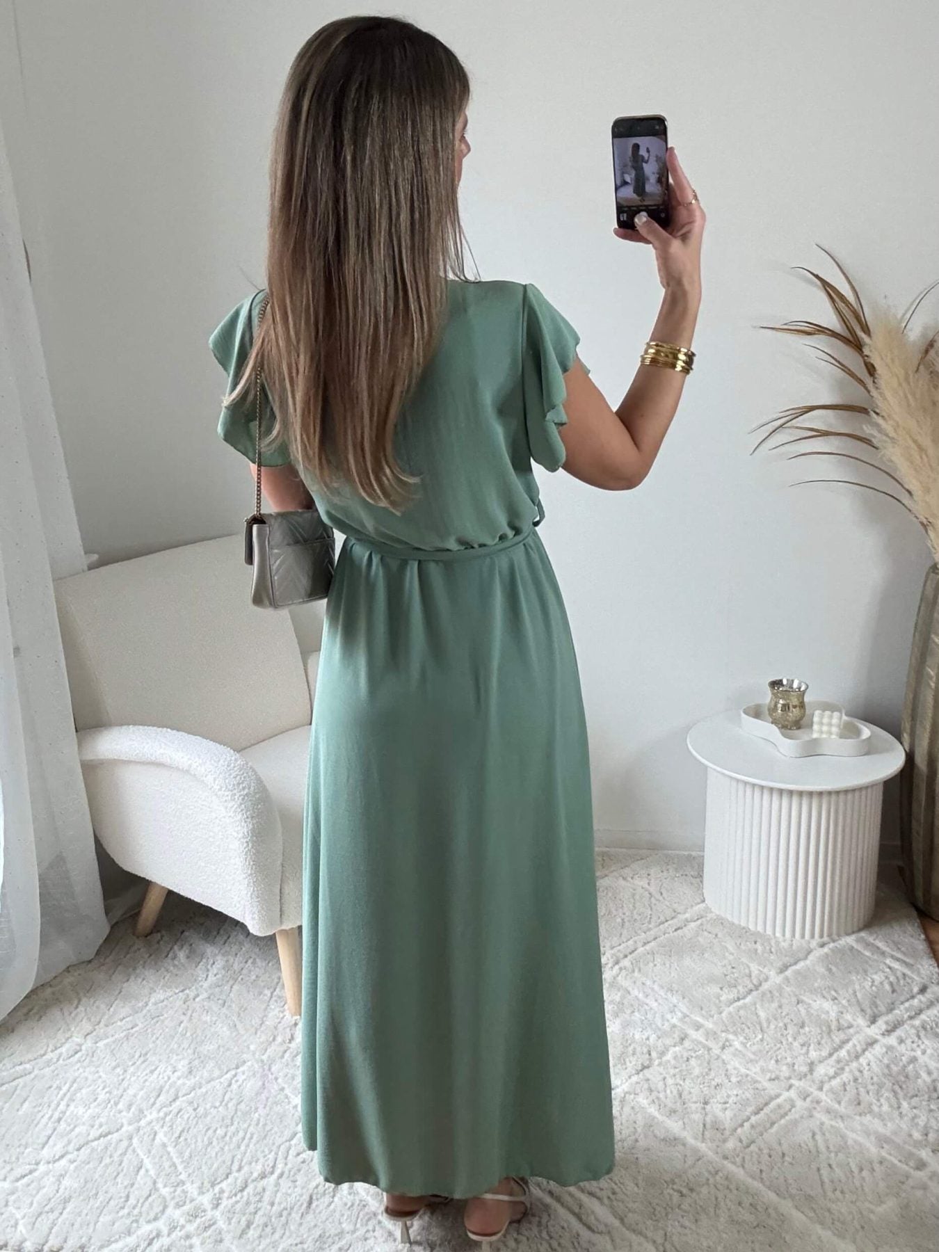 Robe fendue vert sauge