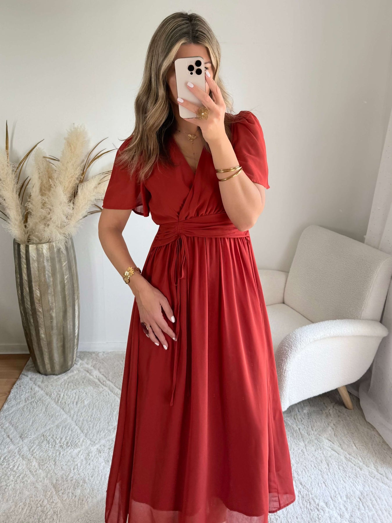 Robe Clara terracotta longue fluide avec manches légères du SM au 4XL
