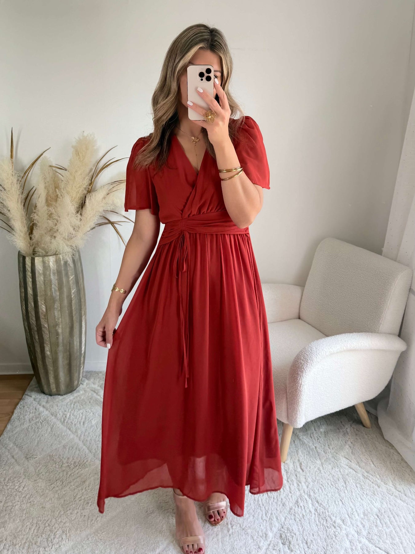 Robe Clara terracotta longue fluide avec manches légères du SM au 4XL