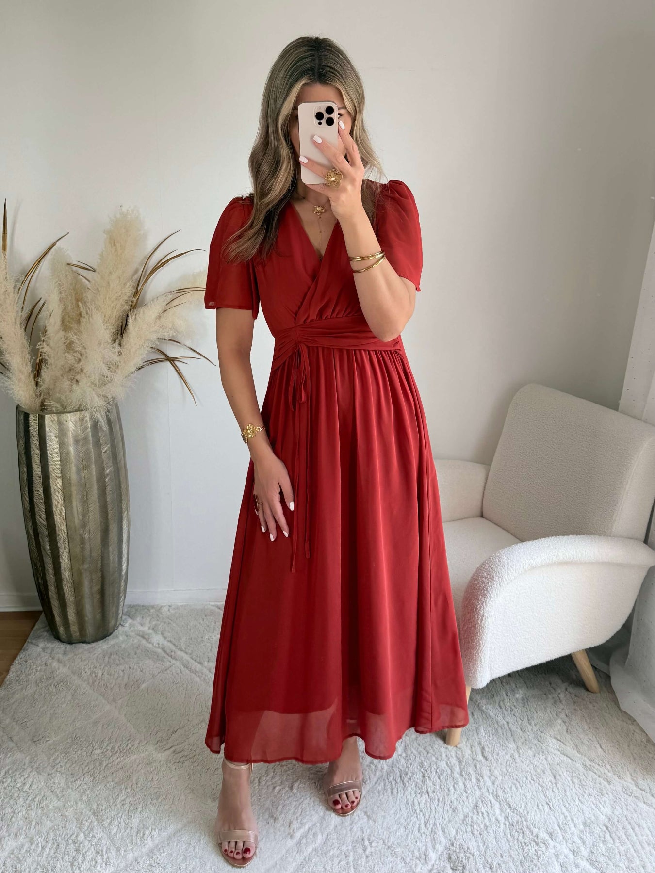 Robe Clara terracotta longue fluide avec manches légères du SM au 4XL