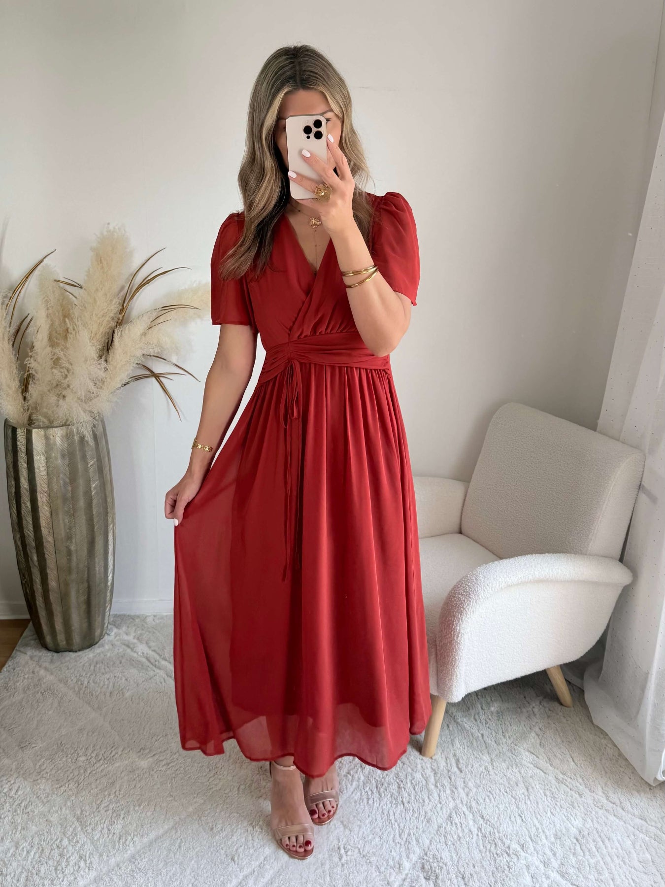 Robe Clara terracotta longue fluide avec manches légères du SM au 4XL