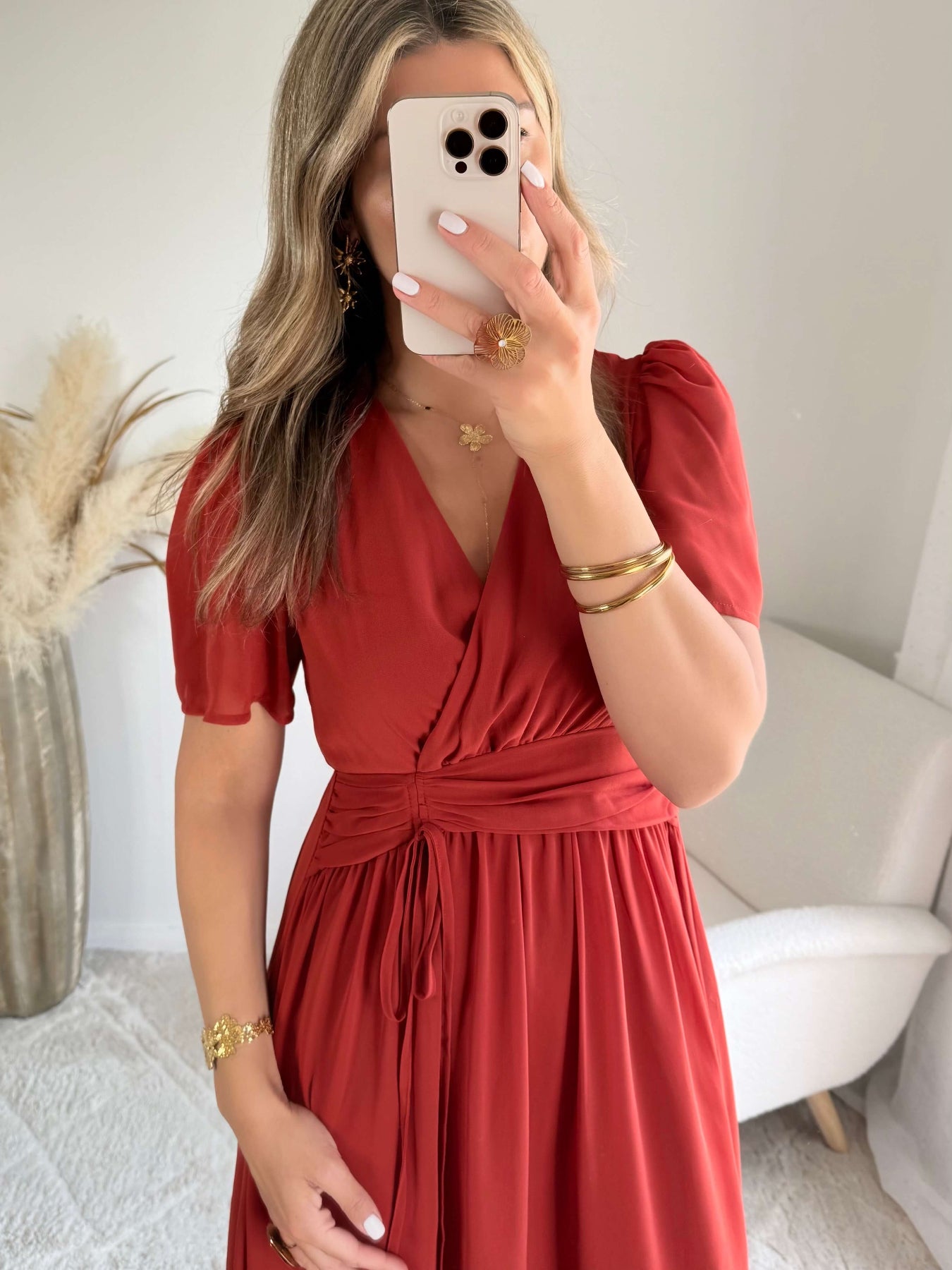 Robe Clara terracotta longue fluide avec manches légères du SM au 4XL