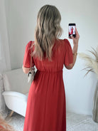 Robe Clara terracotta longue fluide avec manches légères du SM au 4XL