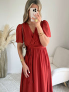 Robe Clara terracotta longue fluide avec manches légères du SM au 4XL
