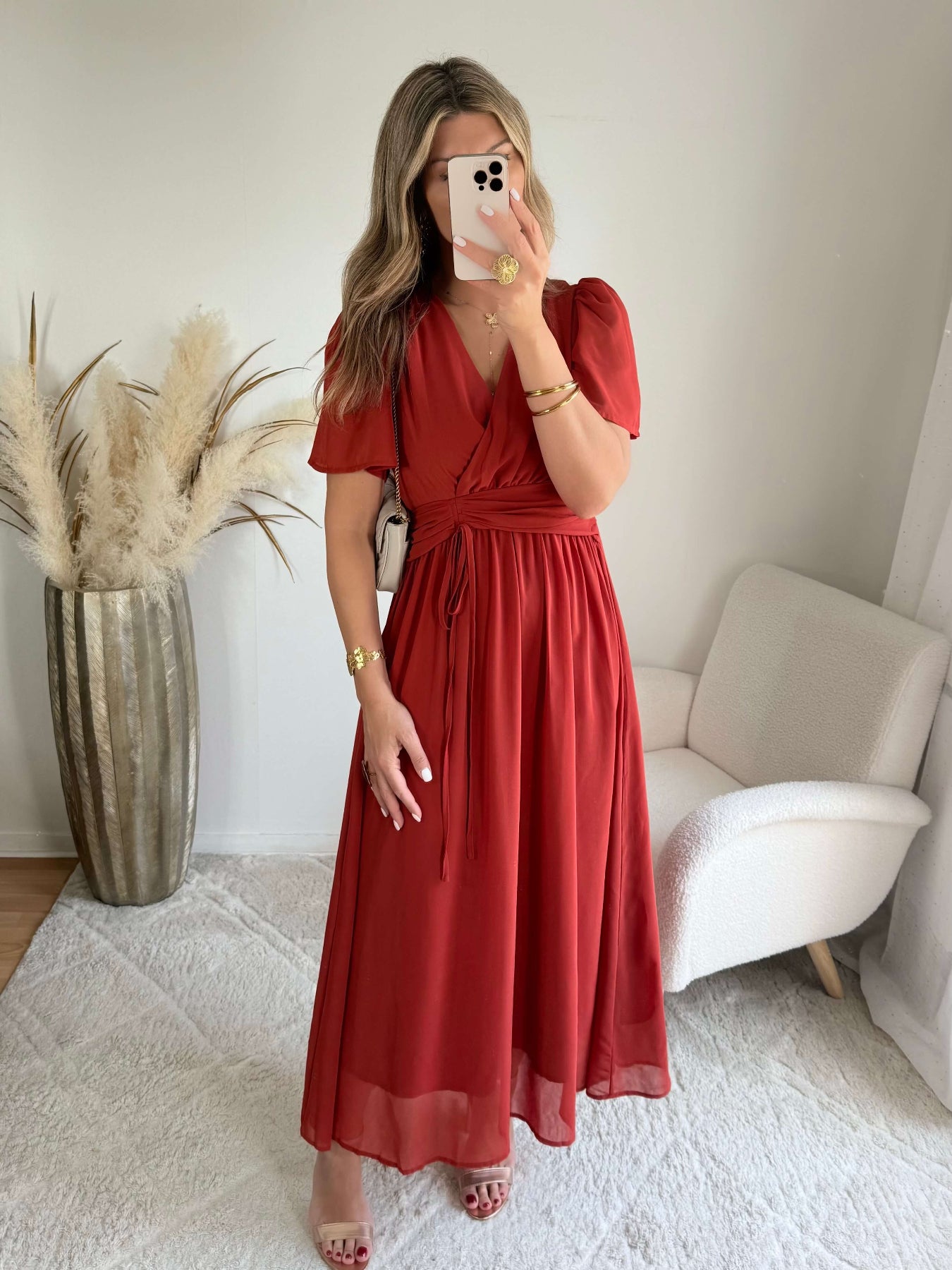Robe Clara terracotta longue fluide avec manches légères du SM au 4XL