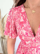 Robe longue fuchsia - Lyana du S au 4XL manches fluides et décolleté croisé
