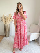Robe longue fuchsia - Lyana du S au 4XL manches fluides et décolleté croisé