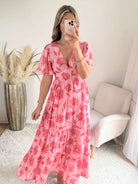 Robe longue fleurie rose - Anaelle du S au 4XL dos en V