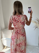 Robe longue fluide imprimée rose Avery décolleté V taille marquée Easy Dressing