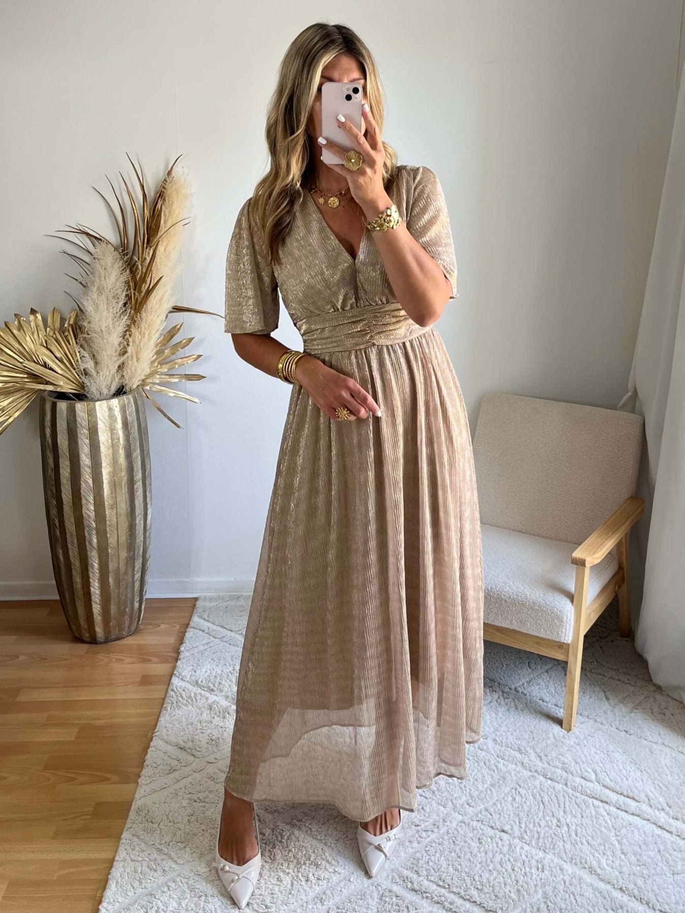 Robe longue irisée beige - Linda