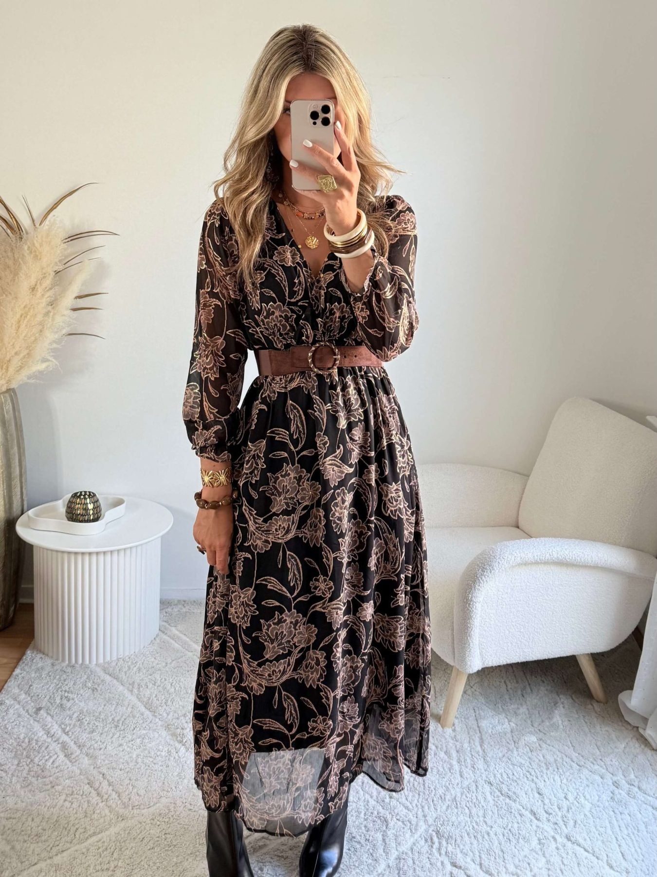 Robe longue marron dorée - Alys