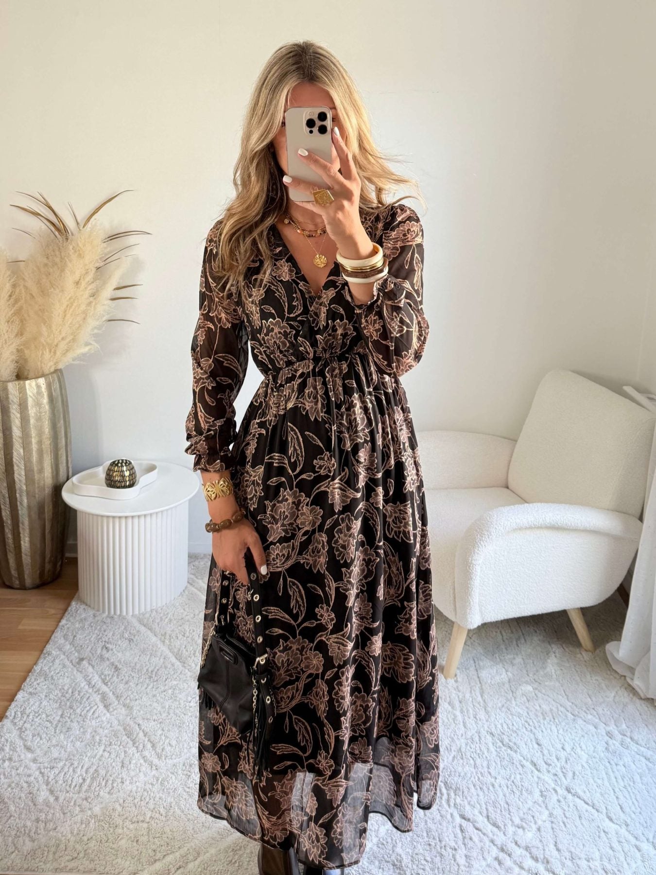 Robe longue marron dorée - Alys