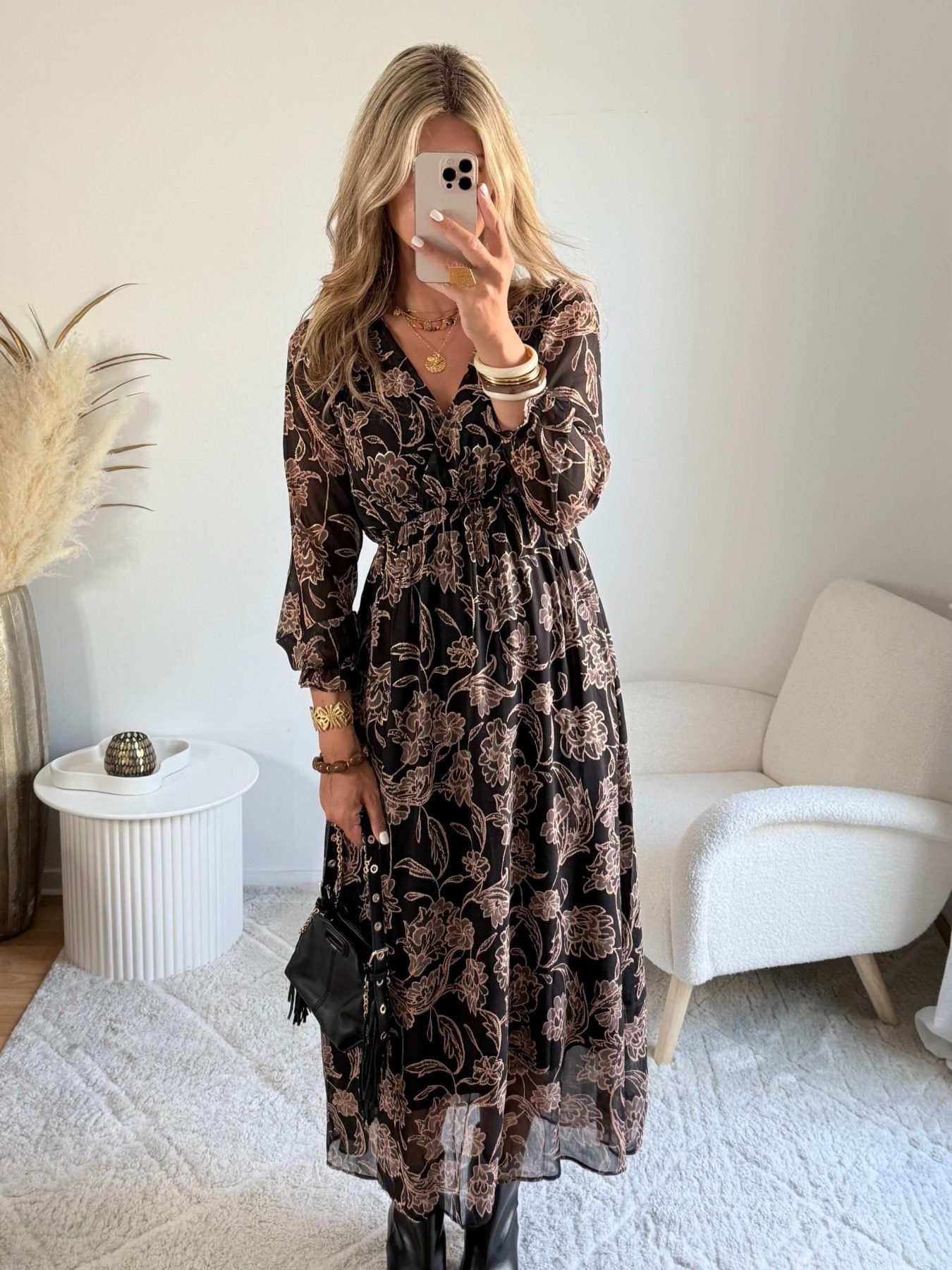 Robe longue marron dorée - Alys