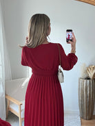 Robe longue plissée bordeaux - Diane