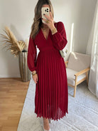 Robe longue plissée bordeaux - Diane