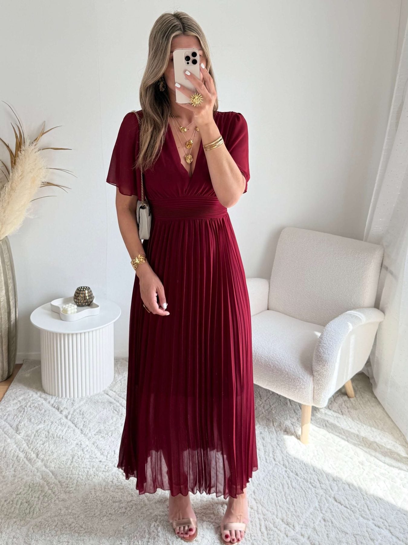 Robe plissée bordeaux - Ana