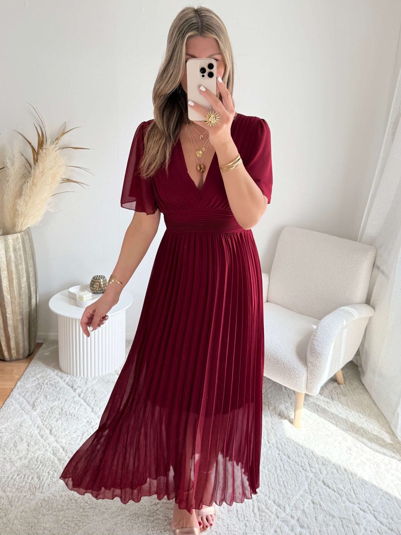 Robe plissée bordeaux - Ana