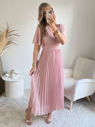 Robe longue plissée rose poudrée - Ana