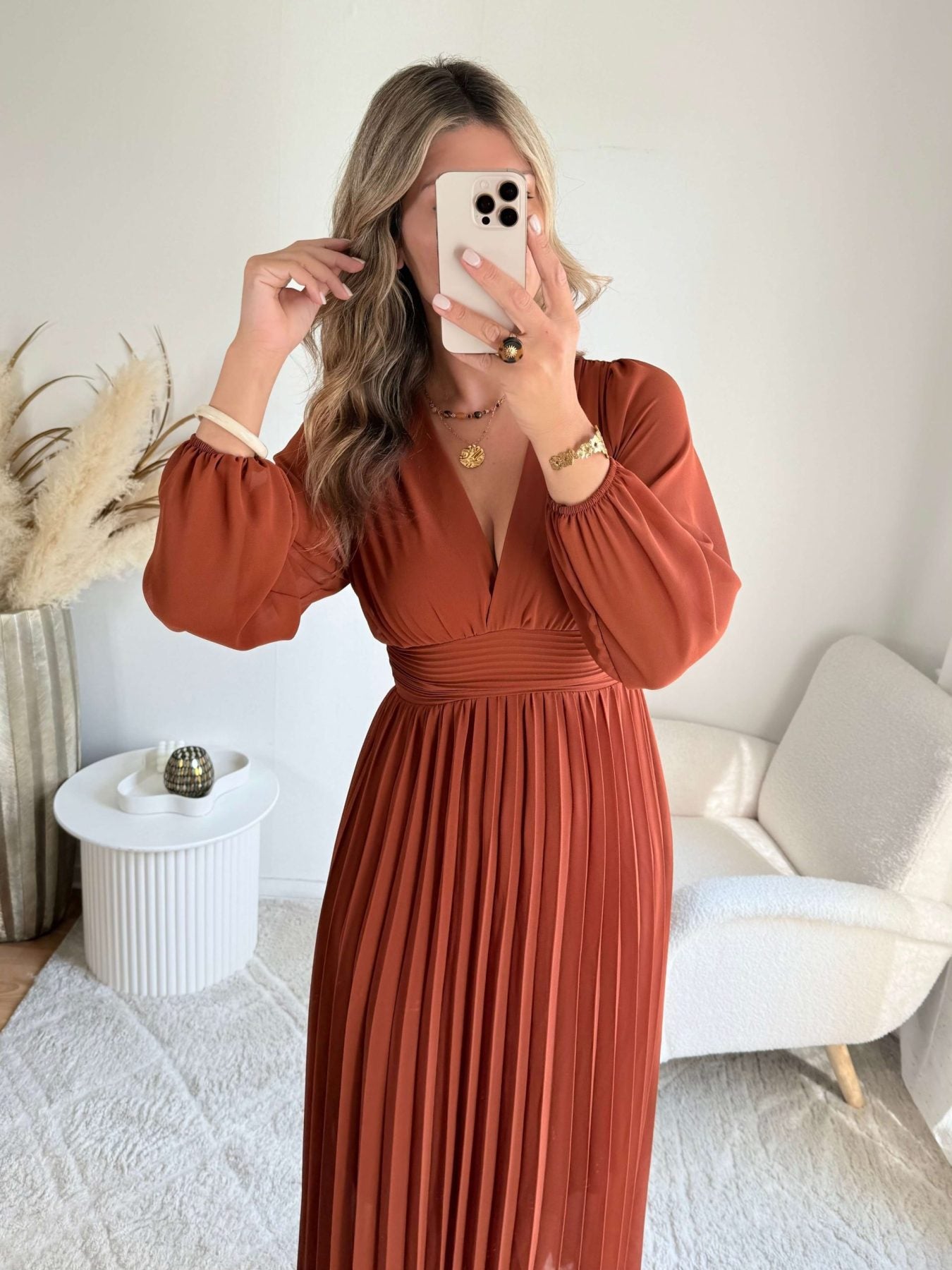 Robe longue plissée terracotta - Diane