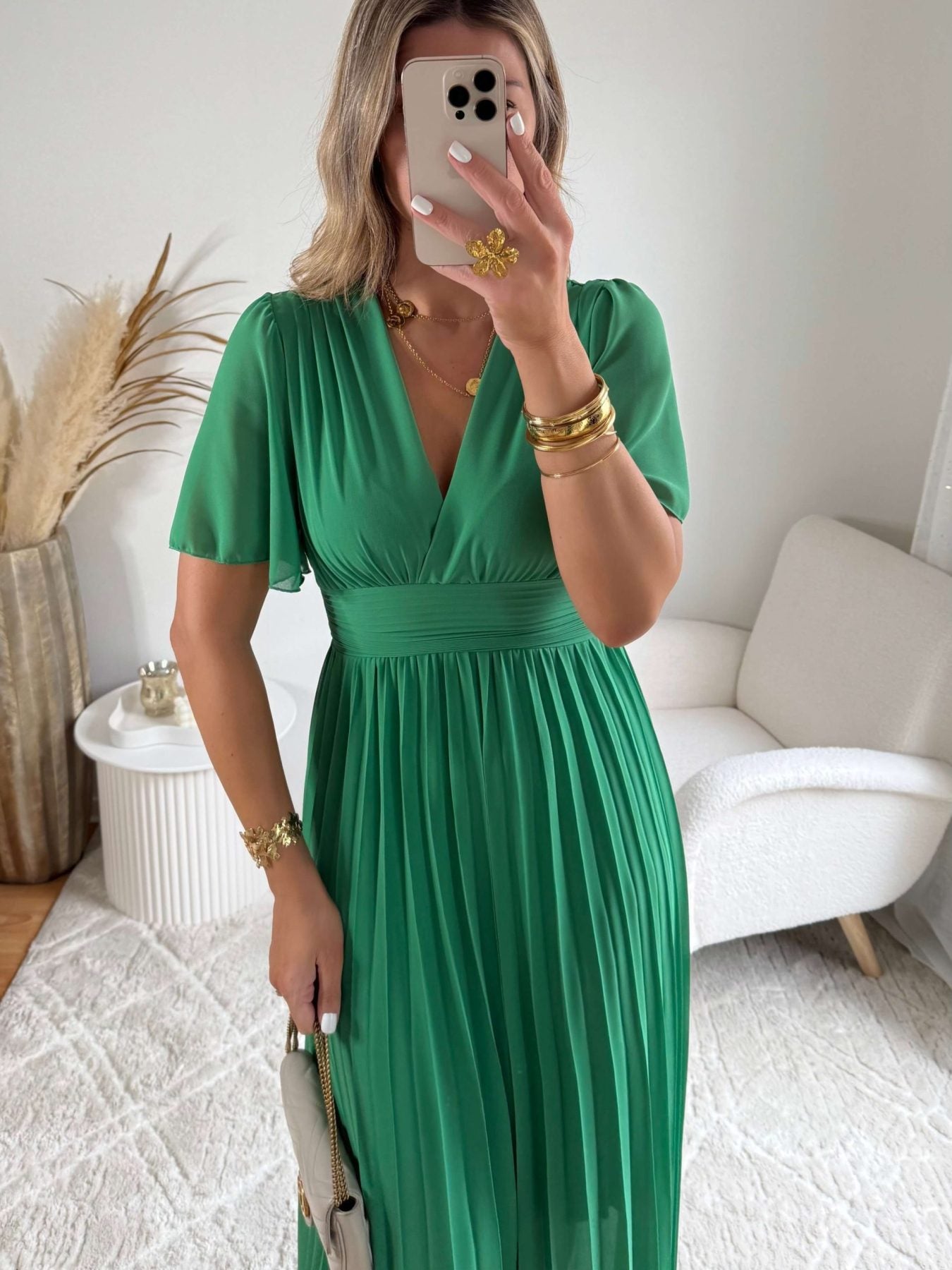 Robe plissée verte - Ana