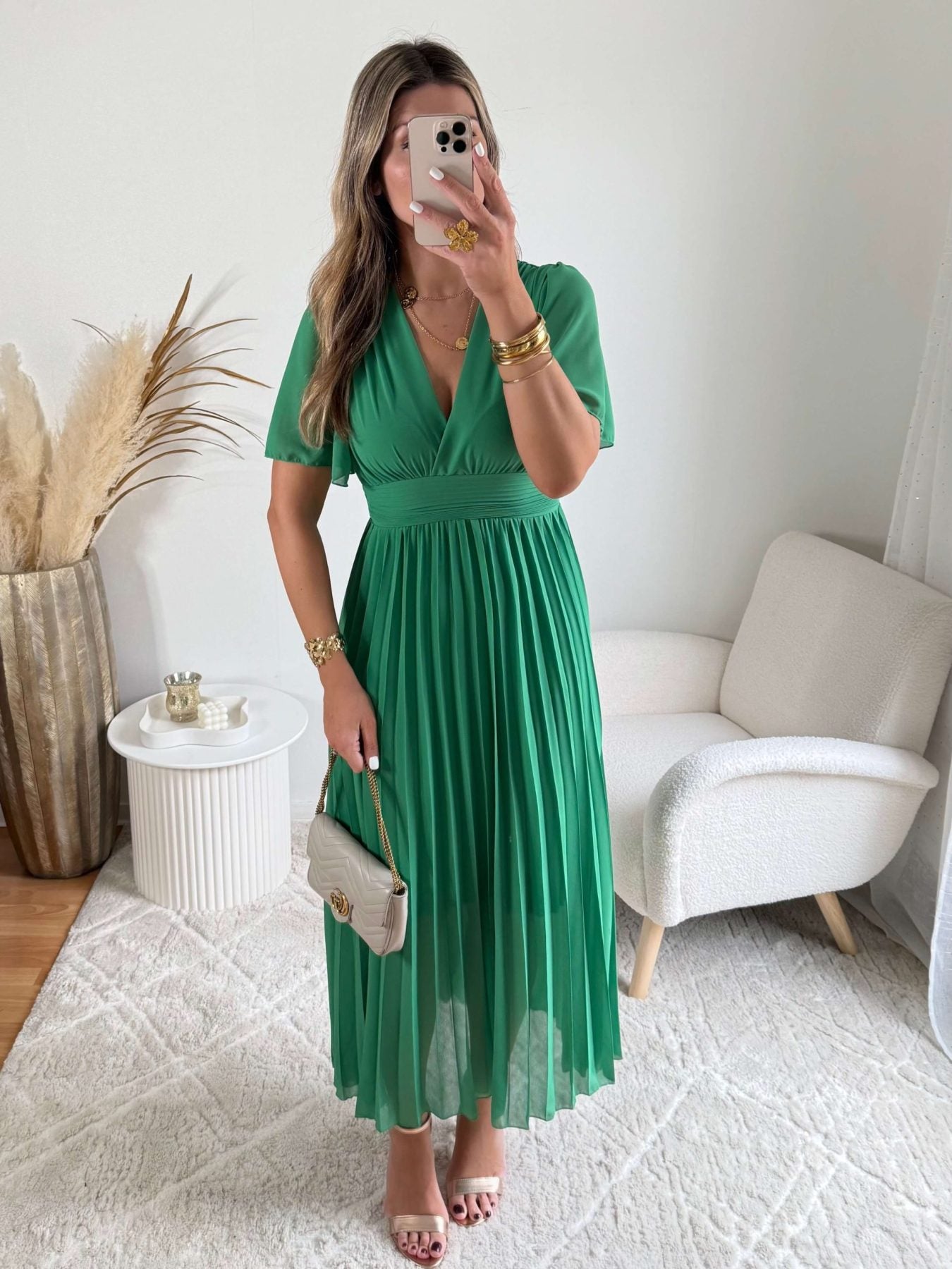 Robe plissée verte - Ana
