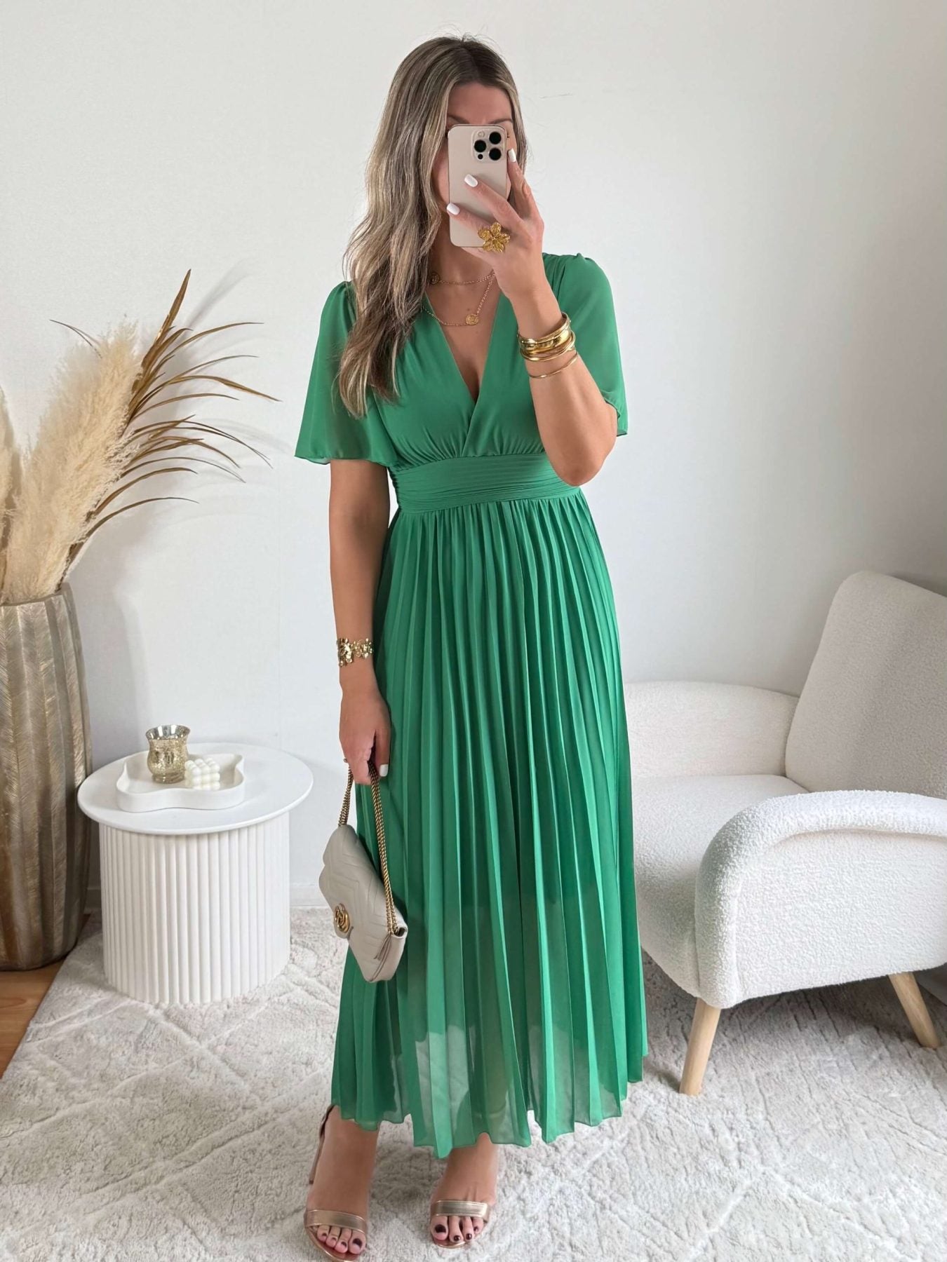 Robe plissée verte - Ana