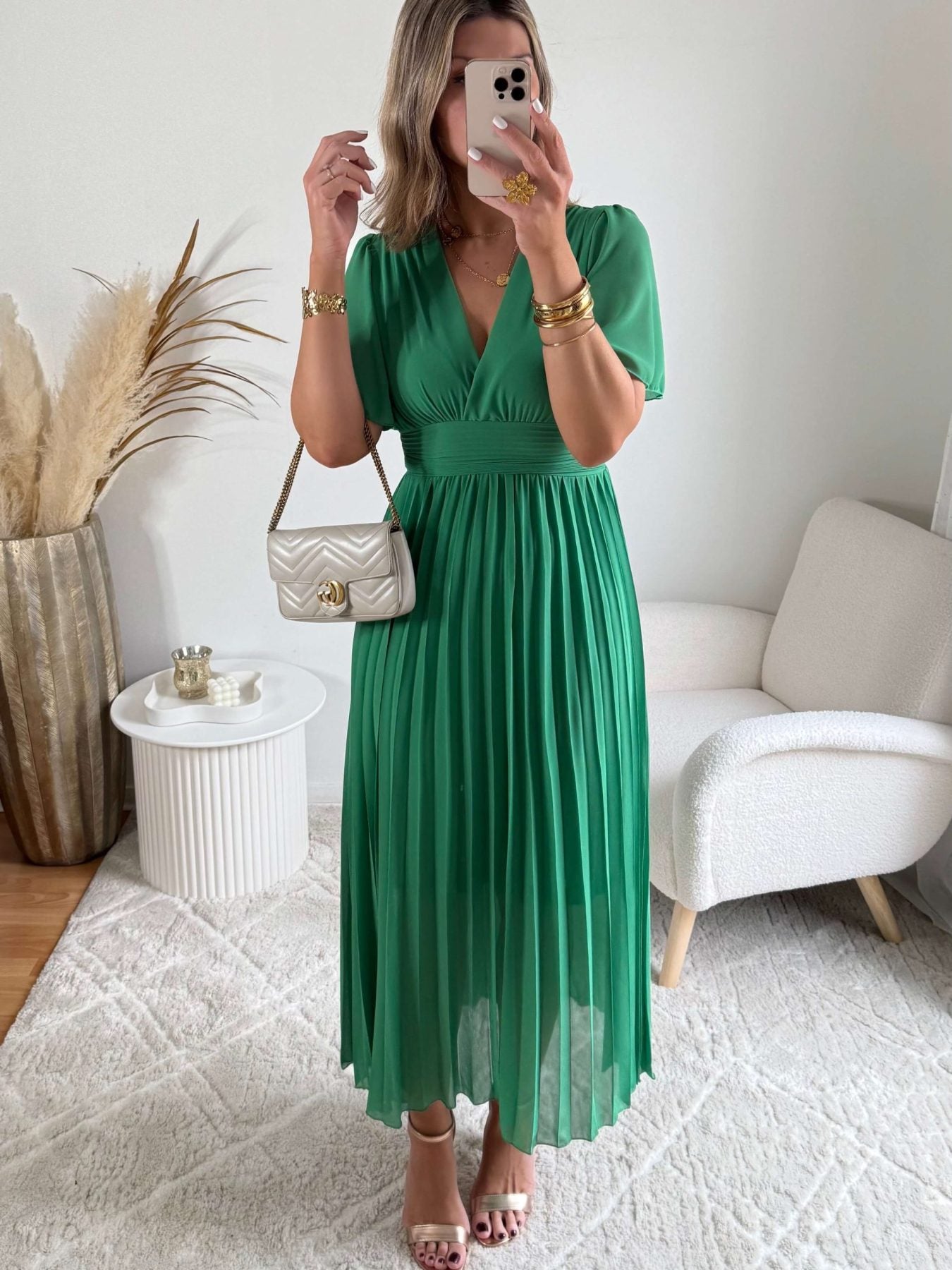 Robe plissée verte - Ana