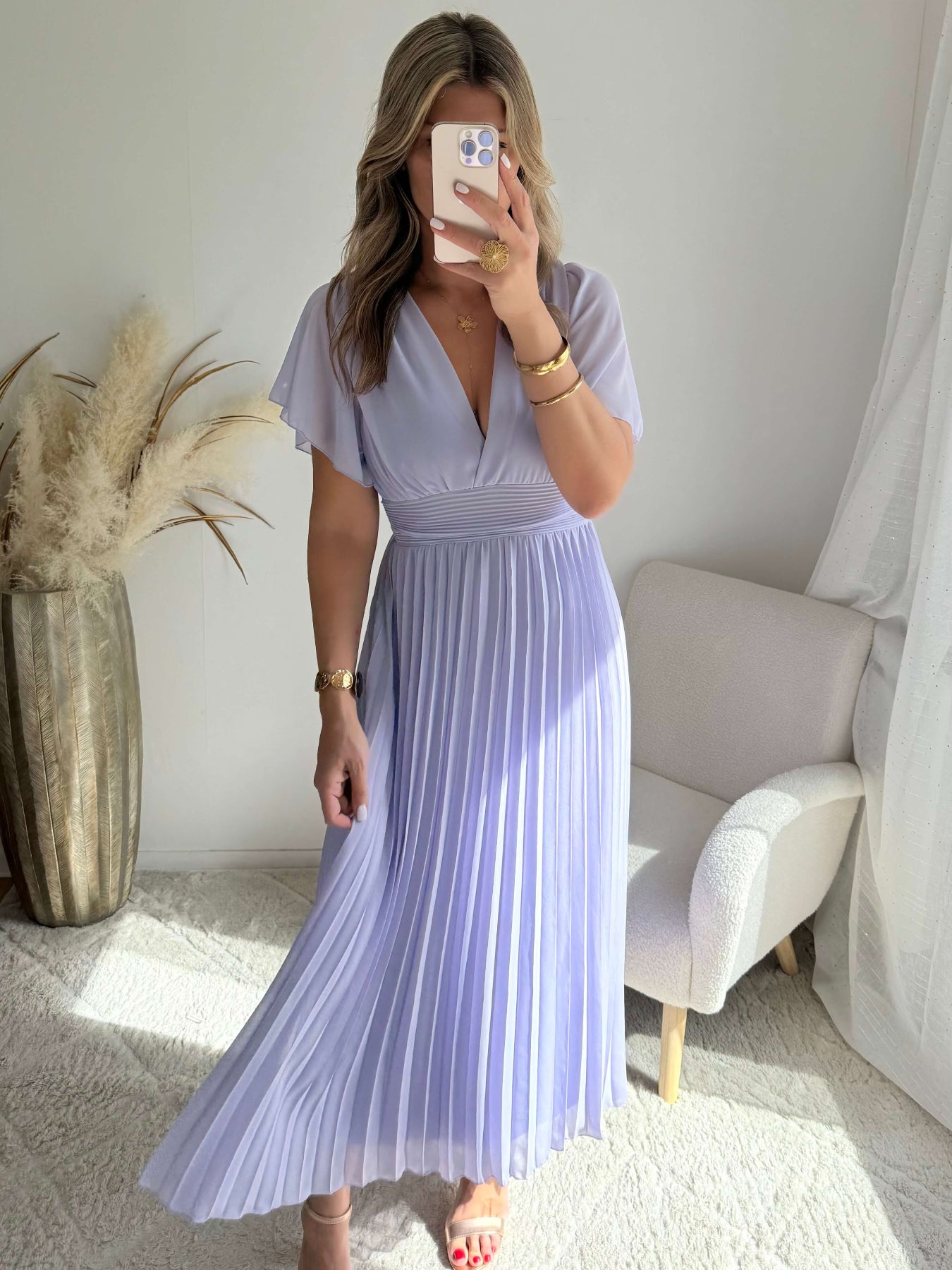 Robe plissée lilas - femme élégante du S au 3XL