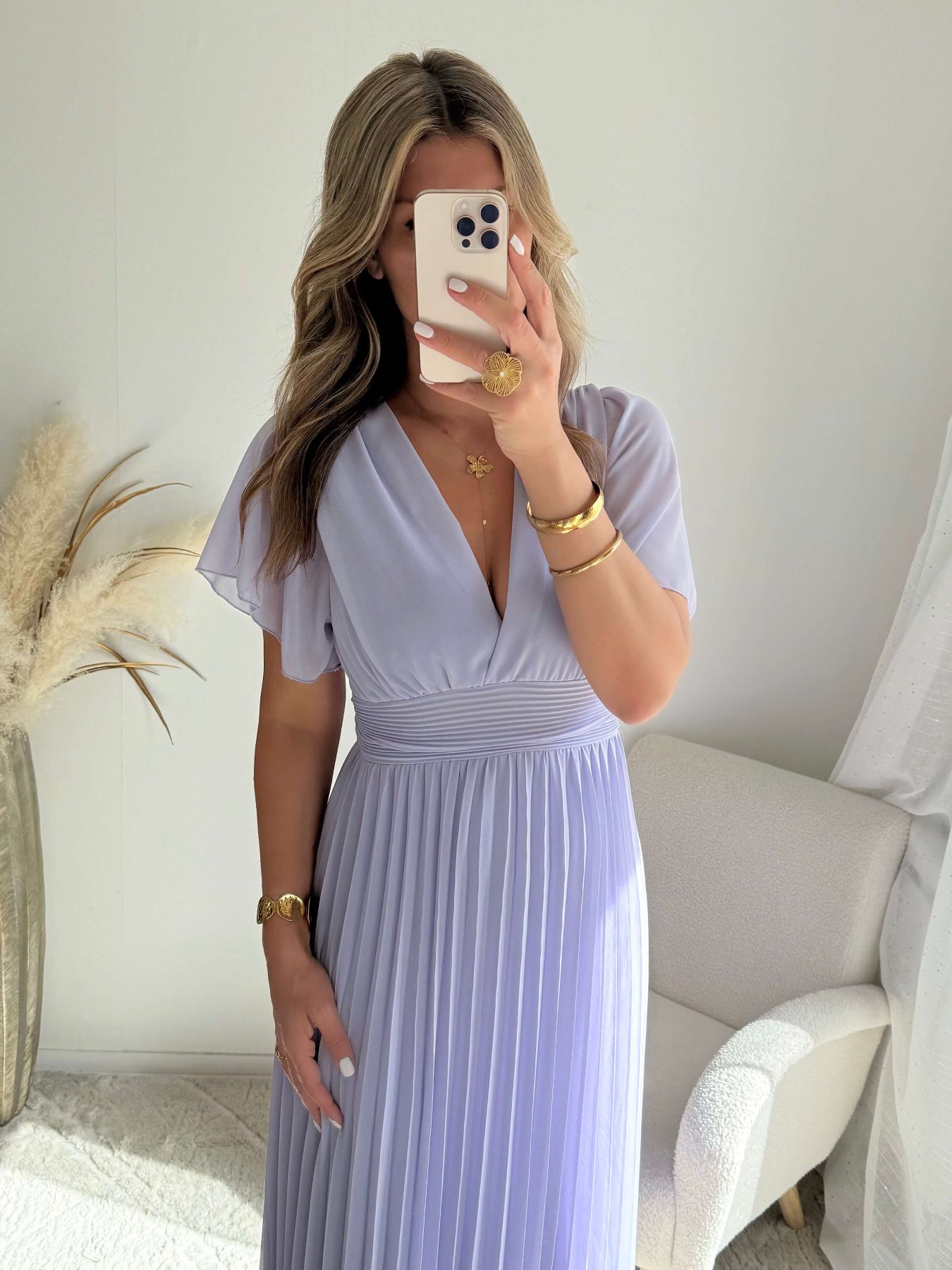 Robe plissée lilas - femme élégante du S au 3XL