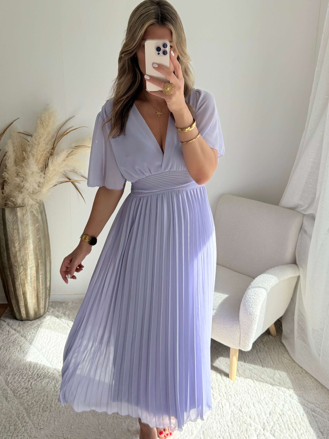 Robe plissée lilas - femme élégante du S au 3XL